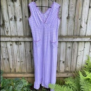 April Cornell floral midi maxi dress lace Vneck pockets prairie cottagecore  M